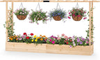 BECOMFORT Raised Garden Bed with Trellis & Hanging Roof, 45" Tall Fir Wood Planter Box with Drainage Holes, Outdoor Elevated Garden Planter for Climbing Vines, Perfect for Patio, Lawn & Backyard