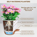 7/6.5/6/5.5/5 Inch Self Watering Pots, Plastic Flower Pots with Multi Mesh Drainage Holes and Deep Reservoir for Indoor Outdoor Garden Plants and Flowers (Green, 5/5.5/6/6.5/7/8)
