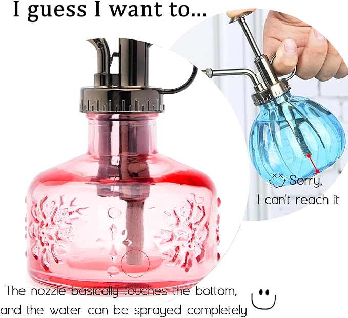 XXXFLOWER Glass Plant Mister Spray Bottle for Indoor Plant Spritzer Succulent Watering Bottle Tall Vintage Style with Bronze Plastic Top Pump