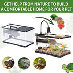 (Tank + Light +Pump + Filter Balls) Turtle Tank Kit, Turtle Tank Starter Kit,Bottom Drainage, Multi-Function Areas for Turtles, Crabs,Fishes, Amphibians,Reptiles. (15.75 x 8.64 x 8.64 Inch)
