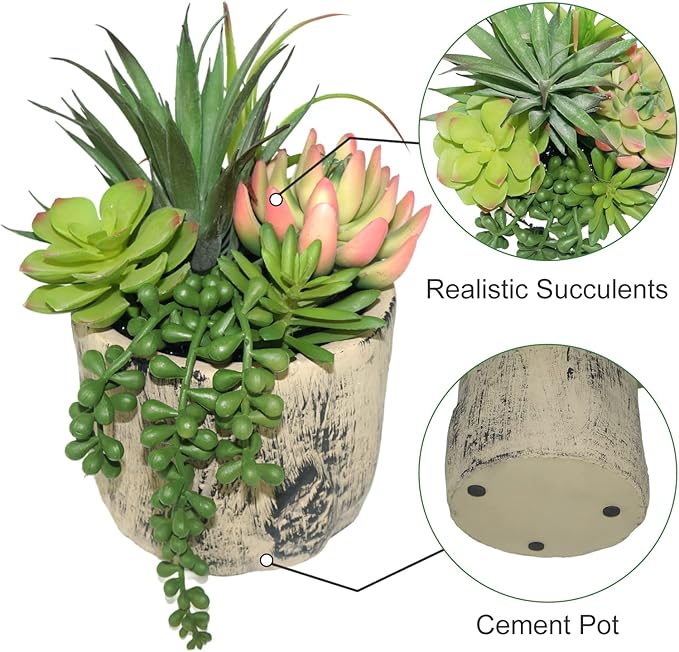Succulents Plants Artificial, Faux Succulent Plants in Elegant Ceramic Pot Assorted Faux Potted Succulent Plant for Home Living Rooms Bedroom Décor (7.9)