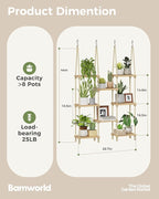 Bamworld Hanging Shelves 8Tiers Plant Hanger Indoor Window Plant Shelves Wood Plant Wall Shelf Window Sill Plant Shelf Indoor Hanging Plant Stand Living Room Decor Garden Boho Decor