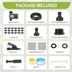 66FT Drip Irrigation Kit with Timer, Automatic Garden Watering System with Flexible 360° Bendable Hose & Adjustable Emitters, Drip Irrigation System for Greenhouse, Yard, Flower Bed, Lawn & Plants