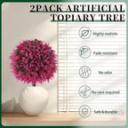 Artificial Pink Eucalyptus Topiary Ball Trees, 2 Set of 16'' UV Resistant Fake Evergreen Shrubs Bushes Plants with Ground Spike, Fake Plants for Outdoor Indoor Front Porch Garden