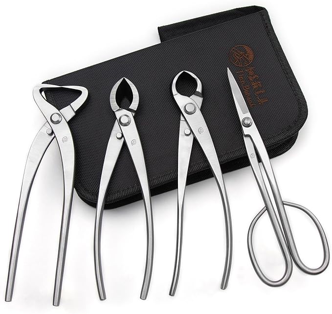 TianBonsai 4-PCS Bonsai Tool Set Including Concave Cutter Straight Edge Cutter Trunk Splitter And Bonsai Scissors Equip With Tool Bag