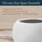 16" H x 20" D Premium Globo Fiberstone Round Planter with Drainage Hole, Weather Resistant for Indoor and Outdoor Use, Included 2 Extra Coco Mats (Light French Gray, 13.5" Pot Opening)