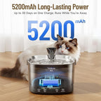 Veken Cordless Cat Water Fountain with Stainless Steel Tray & Secure Clips, 5200 mAh Battery Operated Pet Drinking Dispenser with LED Light, 85oz/2.5L Wireless Fountain for Cats, Dogs and Small Pets