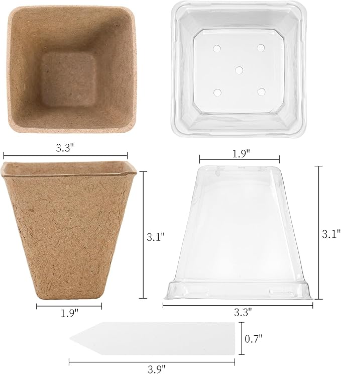 50 Sets 3 Inch Peat Pots, Biodegradable Plant Nursery Pots with Humidity Dome, Seed Starter Pots Kits with 50 Plant Labels for Flower, Vegetable, Herb Seed Germination