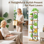 LASZOLA Black 7 Tiered Wood Plant Stand Indoor for Larger Heavy Duty Planter, Sturdy Multi Level Vertical Flowers Racks for Narrow Inside Floor, Decorate Shelving for Hold House Tree, Space Saving