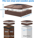 Peasur 4x4 Solar Post Cap Lights Outdoor with 3 Lighting Modes, 4 Packs Brown Fence Caps Light Fits 4×4/3.5×3.5 Wood/Vinyl Posts, Waterproof Post Top Lighting for Deck Mailbox Porch Railing