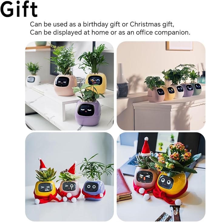Smart Pet Planter, Smart Plant Pot, With Artificial Intelligence, Time Weather Display, And Multiple Expressions Animation,Lovely Plant Companion, For Desktop Decoration, Gifts,Plant-Free (Pink)