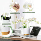 XunYee Orchid Artificial Flowers in Pot 15 Inches Artificial Orchid Flowers Phalaenopsis Potting for Home Office Wedding Bathroom Centerpiece Decor(White)