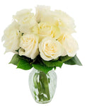 KaBloom - Bouquet of 12 Fresh White Roses (Farm-Fresh, Long-Stem) with Vase - Fresh Flowers for Birthday, Valentine's & Mother's Day
