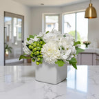 LADADA Flower in Ceramic vase, Artificial Hydrangea Flower Arrangement and vase Home Decoration Artificial Flower (White)