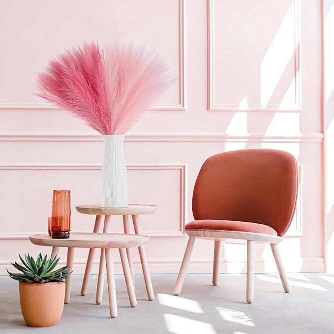 SeptCat 60 Pcs Pampas Grass Pink Decor 21.7" Fluffy Faux Short Pampas Grass Artificial Small Pompas Grass Flower Vase Filler for Home Wedding Decoration