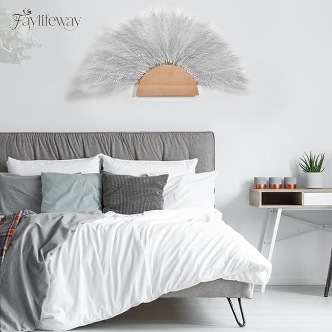 50PCS Pampas Grass Decor, 17" Silver Pampas Grass, Fluffy Small Pampas Grass for Vase Filler Home Wedding Wall Table Party Decoration