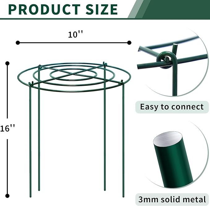 SYITCUN 8pack Peony Cages and Supports, 10 x 16 Inch Four Legs Peony Cage, Heavy-Duty Peonies Support Cages, Peony Ring for Roses, Hydrangeas, Sage, Peonies, Cucumbers, Tomato