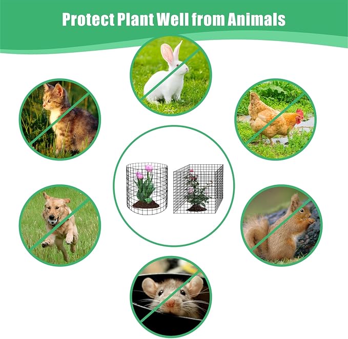 Eunika 8 Pack Round Plant Protector from Animals,24 Pcs 12" x 12" Metal Mesh to Keep Animals Out Wire Plant Protectors for Rabbits Chicken Duck Barricades for Garden Vegetable Flowers Protection