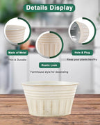 vensovo 8 Inches Beige Metal Rustic Plant Pots - 6Pcs Shallow Galvanized Planters with Drain Hole and Rubber Plug, Rustproof Tin Bucket Succulent Pot Indoor Farmhouse Vintage Style for Decor