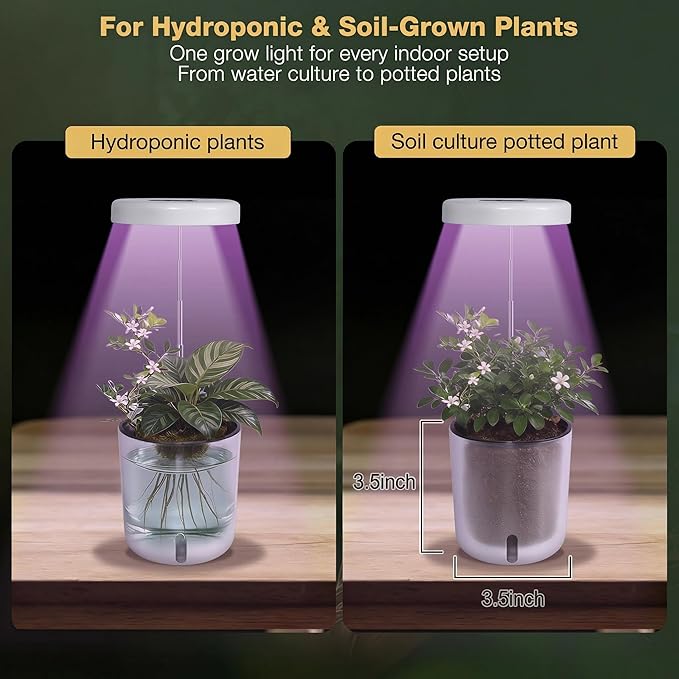 Self-Watering Planter with Grow Light — Cute Desk Plant Pot for Office, Bedroom & Window — No Green Thumb Needed, 2-in-1 Wall + Desktop, USB Powered (5W LED, White)