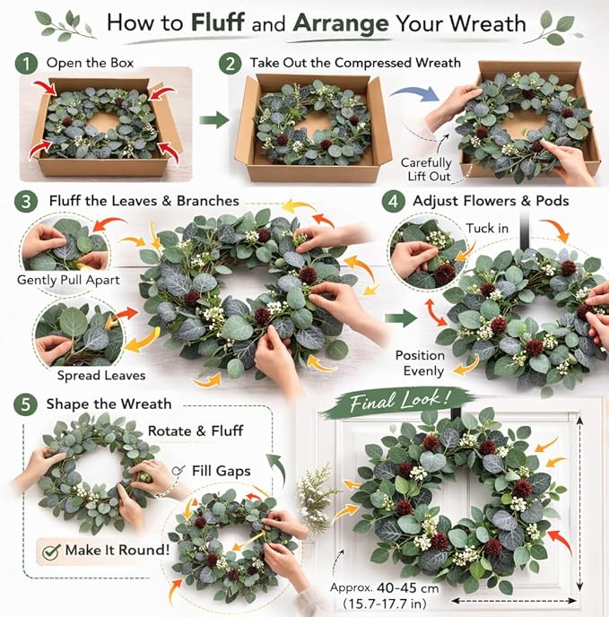 26" Spring Summer Wreaths for Front Door, Artificial Green Eucalyptus Lavender Purple Daisies Wildflower Berries Handmade Floral Year Round Indoor Outdoor Porch Home Decor