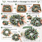 26" Spring Summer Wreaths for Front Door, Artificial Green Eucalyptus Lavender Purple Daisies Wildflower Berries Handmade Floral Year Round Indoor Outdoor Porch Home Decor