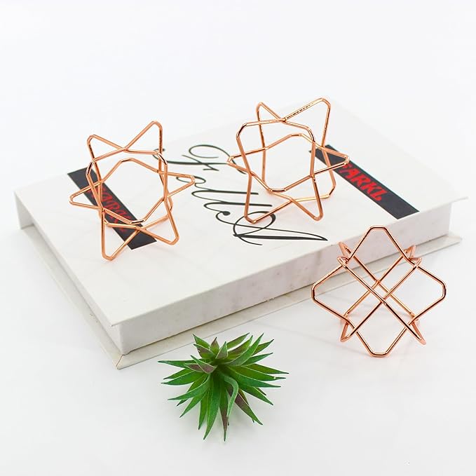 5Pcs Metal Air Plants Hanging Holders and Stands Set (2 Wall Hangers with Chains + 3 Table Stands), Rose Gold Geometric Home Decor for Windows/Wedding, 2.75 Inch Rust-Resistant Display Rack