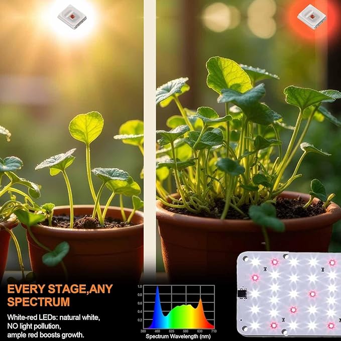 DOMMIA Panel Grow Light for Indoor Plants, 20W Ultra-Thin Full Spectrum LED Grow Light for Shelf & Cabinet, Dimmable with 6/12/16H Timer, Cold White, 2-Pack