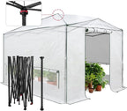 EAGLE PEAK 12x8 Portable Walk in Greenhouse, Pop Up Indoor Outdoor Greenhouse, Green House Kit with Zippered Roll-Up Doors, Windows + Support Pole, Woven Cover, Translucent