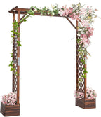 VINGLI Wooden Garden Arbor with Planter, Wedding Arch for Ceremony, Wood Garden Arbour Trellis for Plant Climbing, Pergola for Garden Backyard, Lawn, Outdoor (Carbonized Wood)