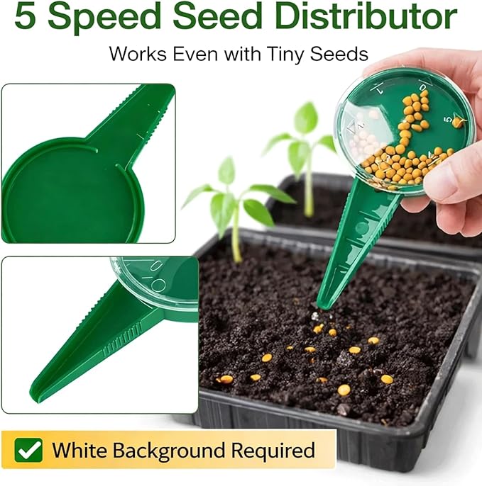 Drawpro 12-Hole Digger Seed Spreader,7 Piece Sowing Seeds Dispenser Set,Mini Seed Dispenser for Small Seeds, Handheld Seed Planter Tool Seed Dibber Multifunctional Spacer Gardening Tools (Green)
