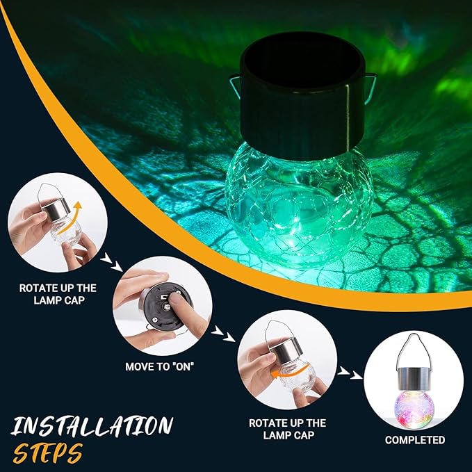 GIGALUMI Solar Lights Outdoor Waterproof, 12 Pack Solar Hanging Lights Garden Decor, Gifts for Women, Solar Outdoor Lantern Waterproof Cracked Glass for Yard, Fence, Tree(Color Changing)