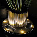 Gama Sonic Illuminated Plant Stand for Outdoor, Solar Power, White Base for Exterior Potted Plants, Entryway, Pathway, Landscape Planter Lighting (77i50265)