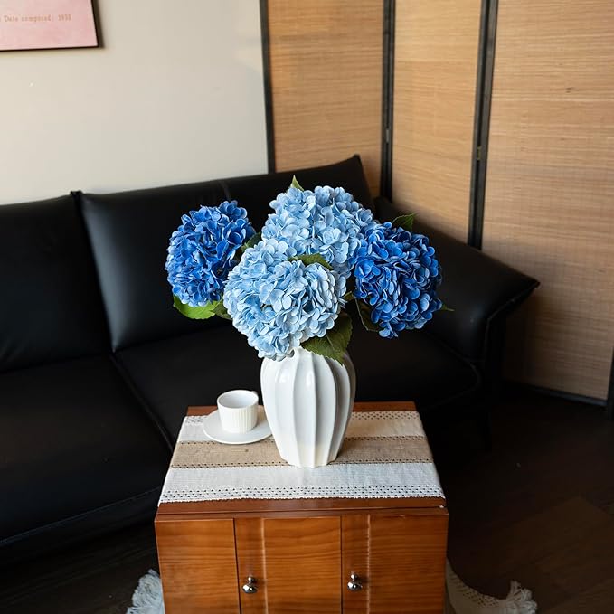 DUYONE 4Pcs 22 inch Lifelike Artificial Hydrangea, 2 Blue & 2 Dark Blue Large Flowers Artificial Flowers Dry Flowers Outdoor Wedding Christmas Office Family Party Living Room Table Deco