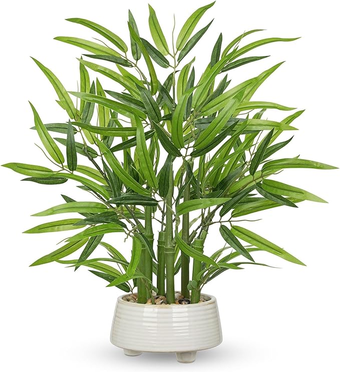 GnFlus Artificial Bamboo in White Ceramic Potted Fake Bamboo Plant-Faux Tree in Pot for Farmhouse Home Living Room Desk Indoor Outdoor Decor
