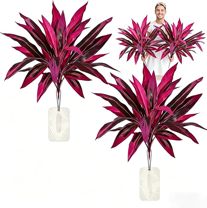 Artificial Dragons Blood Plant, 2Pcs Large Realistic Artificial Boston Fern & Dragon's Blood Tree Plants,UV Resistant No Maintenance Fake Greenery for Garden Patio Wedding Balcony Decor