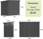 Patiowell 8x4 FT Outdoor Storage Shed with 3 Lockable Doors, Metal Garden Tool Sheds with Sloping Roof, Outdoor Utility Shed for Backyard Patio Lawn, Black