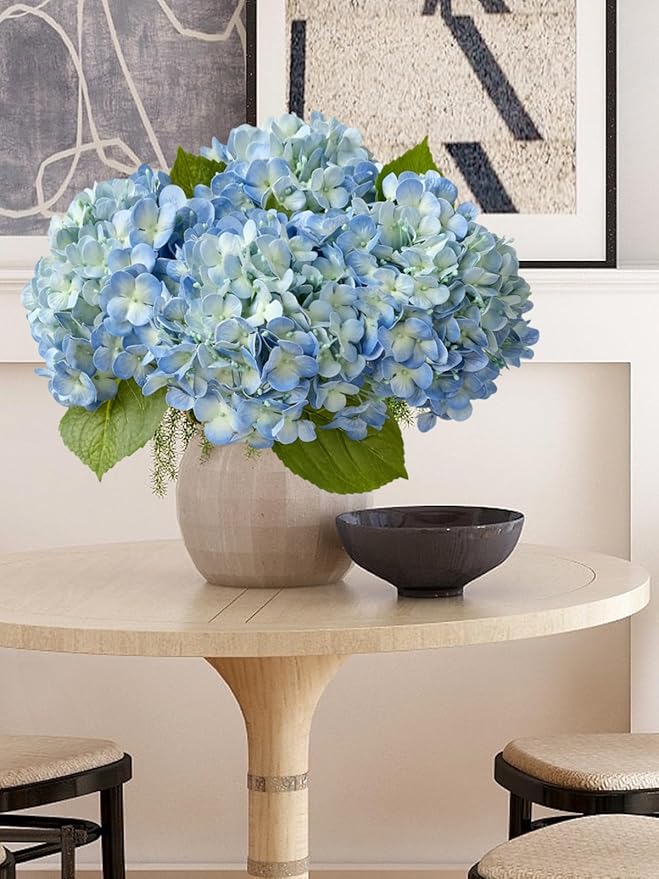 ZYTUYO 20in 4PCS Faux Blue Hydrangea Artificial Flowers Lifelike Latex Hydrangeas Faux Flower Heads Real Touch Fake Bouquet with Stem for Silk Floral DIY Home Office Party Table Decor