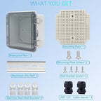 Waterproof Junction Box, ABS Plastic Electrical Box with Stainless Steel Latch, Hinged Cover Electric Project Enclosure Box with Mounting Plate, Wall Brackets & Cable Gland 5.9"x5.9"x3.5"