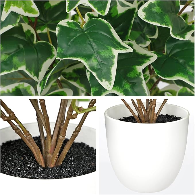 Artificial Ivy Plants in White Pot - 15.7" Fake Plant Indoor Silk Faux Ivy Greenery Artificial Greenery Potted Small Faux Potted Plant Fake Tree for Office Desk Home Decor Shelf Bathroom Decorations