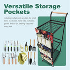 Garden Tool Organizer with Wheels Heavy Duty Yard Tool Organizer Rack with Side Storage Pockets Sturdy Metal Steel Holder with 6 Hooks for Garage, Yard, Patio, Shed