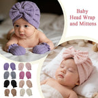 Newborn Baby Girl Hats Mittens Set Cotton Hospital Bow Hat Beanies Caps Gloves for New Born Girls 0-6 Months