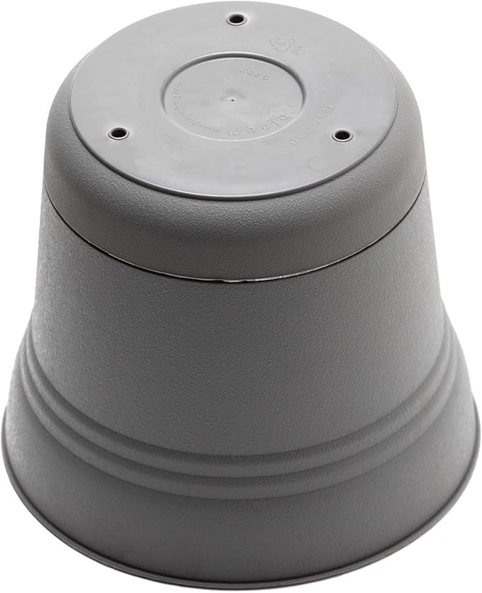 Bloem Saturn 14" Charcoal Round Resin Planter Pot with Snap-in Saucer for Indoor and Outdoor Gardening