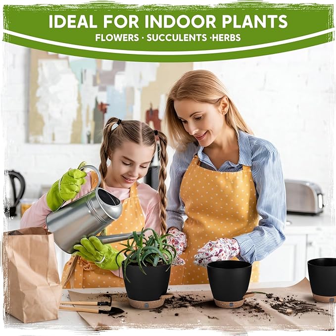 Self-Watering Pots for Indoor Plants with Visible Water Window,5/6/6.5/8/10 Inch Outdoor Flower Pots with Drainage Holes & Reservoir for Patio, Home Decor (Black)
