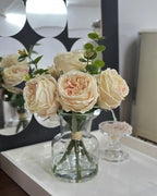 CHASMILE Lifelike Artificial Champagne Roses in Vase - Eternal Table Centerpiece for Dining Room & Kitchen Decor - Faux Flower Arrangement with Realistic Petals