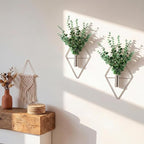 Canlierr 2 Pieces Wall Decor Hanging Planters with Artificial Plants Metal Hanging Vase Indoor Plants Holder Modern Boho Wall Art for Bathroom Bedroom Living Room Decor(Silver, Eucalyptus)