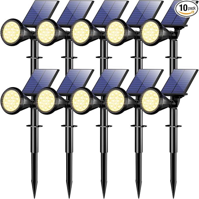WELALO Solar Spot Lights Outdoor Waterproof IP65, 10 Pack 4 Lighting Modes Solar Powered Landscape Spotlights with Auto On/Off, Solar Garden Christmas Yard Pathway Wall Lights for Outside, Warm White