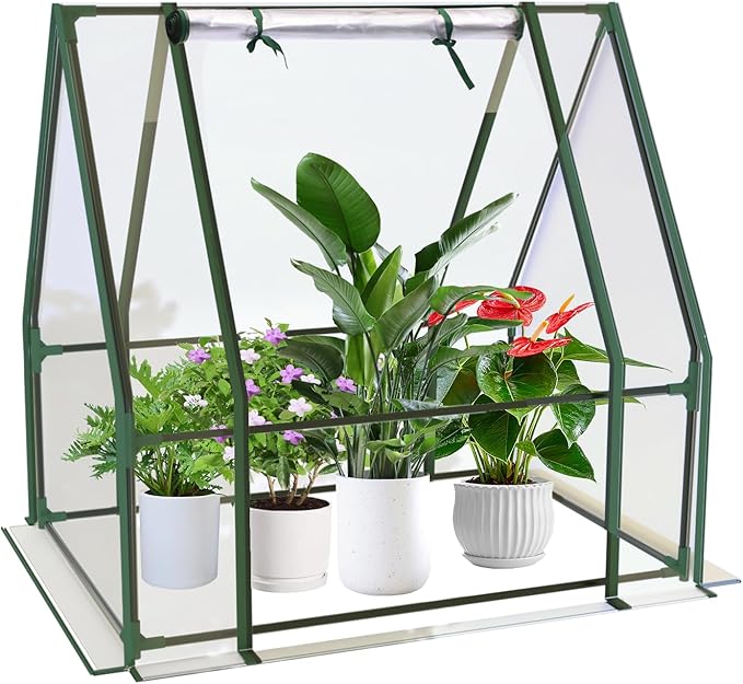 Outdoor Greenhouse with Screen Door,Outside Heavy Duty Walk in Green House for Garden Plants UV Protection Thermostatic Waterproof (Green, 35x35x36 Inch)