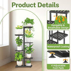 iDavosic.ly Plant Stand Indoor Outdoor, 5-Tier Tall Metal Flower Shelf for Heavy-Duty Large Planters, Corner Orchid Display Rack for Living Room Balcony Patio Porch, Space Saving, Modern Black