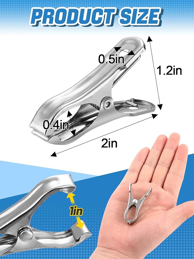 Stainless Steel Garden Cilps - 40Pcs Large Open Metal Clamps for Greenhouse Hoops, 2" Fix Plant Cover Shade Cloth Netting Tarp, Tight Grip Weatherproof Gardening Supplies